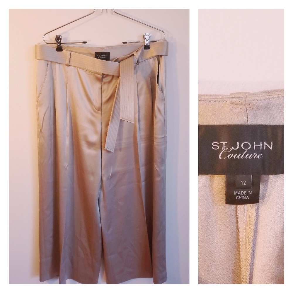 ⬇️St. John Couture -Gold Satin Cropped Pants